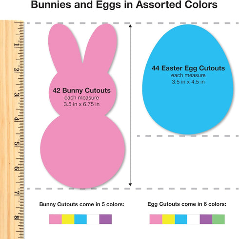 130 2-Sided Pieces Eggs, Baby Chicks & Bunny Punch Out Paper Cutouts for Easter Decorations, US Made Card Stock cutouts