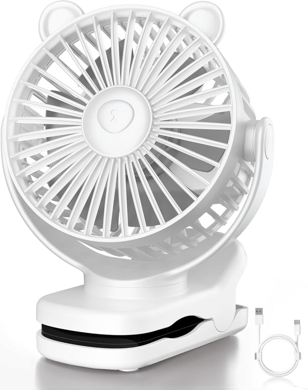 Clip on Fan, Rechargeable Portable Fan with 2000mAh Battery, Stroller Fan with Powerful Clip Design, 3 Wind Speed, 360°
