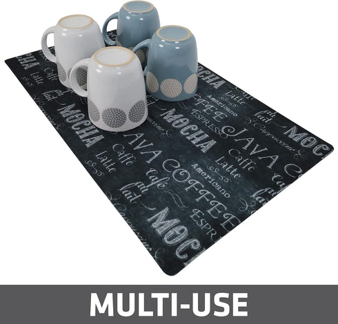 Drymate Coffee Maker Mat, Absorbent & Waterproof Kitchen Counter Protector, 12” x 20” Java Chalkboard Accessory