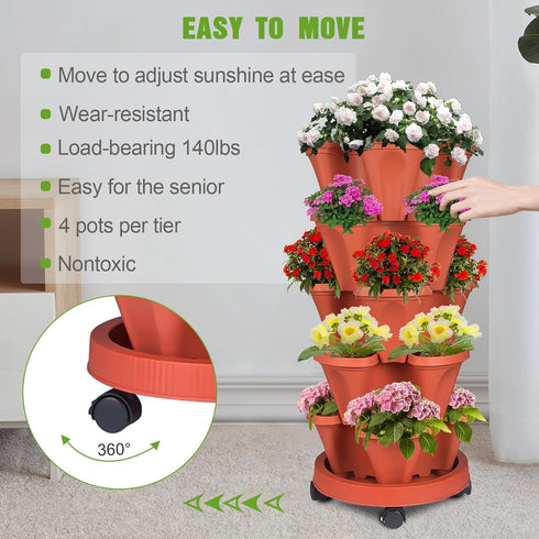 5 Vertical Strawberry Planter Tier Stackable Tower Herb Planters Stacking Outdoor Garden Planters Pot With Tools Mover
