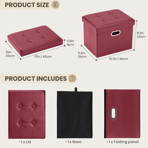 17x13x13in COSYLAND Storage Ottoman Foot Rest - Leather Ottoman Rectangle Foot Stool Folding for Room Dorm Small