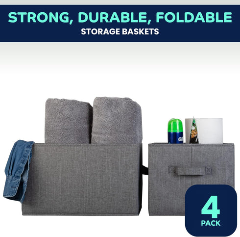 Pomatree Storage Baskets - 4 Pack Sturdy Large Fabric Bins for Home, Nursery, Closet & Shelves Organization