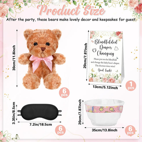 Simgoing 19 12 inch Piece Bear Themed Baby Shower Diaper Changing Game Supplies Include Bear Dolls Blindfold Diapers