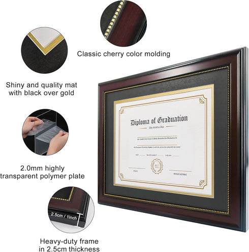 GraduatePro 8.5x11 Diploma Frame with Black Over Gold Mat, CPA License Frame, UV Protection Acrylic, Mahogany with Gold