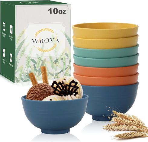 Wheat Straw Small Bowls 10oz Set of 8 - Unbreakable Dessert Bowls for Kids, Microwave & Dishwasher Safe Appetizer Bowls