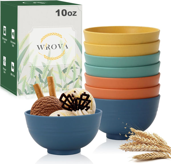 Wheat Straw Small Bowls 10oz Set of 8 - Unbreakable Dessert Bowls for Kids, Microwave & Dishwasher Safe Appetizer Bowls
