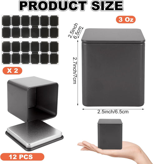 12 Pack 3 Oz WOPPLXY Minimalist Black Square Metal Tea Tins, Loose Leaf Tea Storage Containers with Airtight Lids