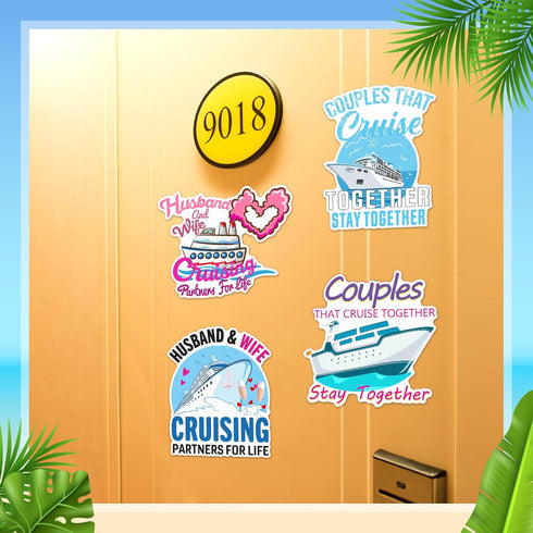 Hoteam 4 Pcs Large Cruise Door Decorations, Waterproof Magnetic Husband and Wife Cruise Door Magnets for Cabin Stateroom