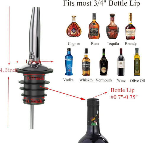 12 Pack 3/4" Pafusen Pour Spouts for Liquor Bottles, Liquor Pour Stainless Steel Classic Bottle Speed Pourers