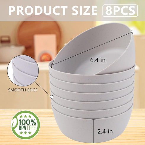 EI 8pcs Wheat Straw Bowls Set,28oz Unbreakable Premium Cereal Bowls,Reusable Plastic Bowls,Breakfast Bowls,BPA Free Lightweight Noodle/Fruit/Salad/Soup Bowls for Picnic,Dinner,Party by ejonirinjonir