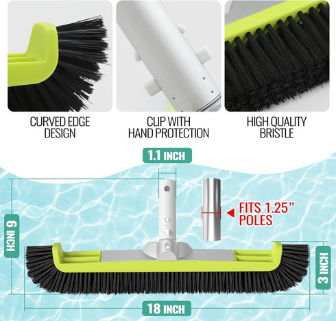 OSAMEDA 18" Swimming 1.25 Pool Brush Head for Cleaning Pool Walls, Curved Ends High-Efficiency Scrub Brush for Tile