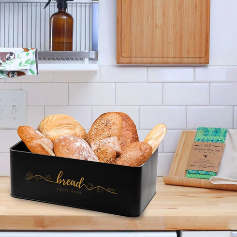 Counter, Countertop Bread Box with Bamboo Cutting Board Lid, Metal Bread Box for Kitchen Small Bread Storage Container