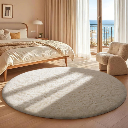 5Ft 5 Ophanie Round Rugs Ivory Circle Area Rug, Nursery Room Decor, Christmas Aesthetic Bedroom Home Circular Carpet