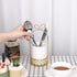 JUXYES Ceramic Silverware Holder for Tabletop, White Cutlery Holder with Golden Metal Bracket for Kitchen
