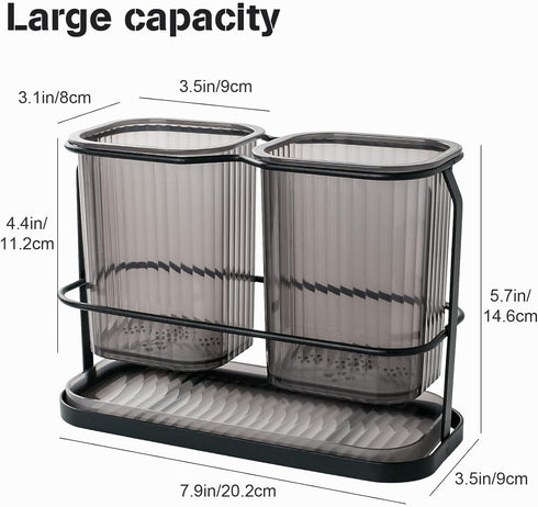 Toothbrush Holders with Drain Tray, 2 Cup Hanging Organizer for Bathroom Counter
