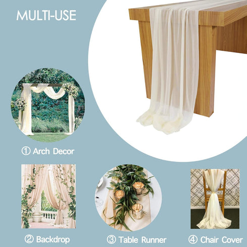 Lookein 10 Feet Champagne Chiffon Table Runner, 29x120 Inches Rustic Wedding Decorations