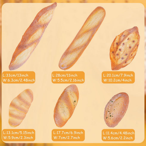 6pcs Set Woration Fake Bread Decoration Realistic Loaves Artificial French Loaf Dessert Faux Food for Home Kitchen