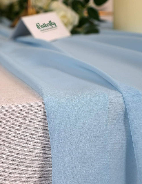 Blue Chiffon Table Runner - 10Ft Long, 27x120 Inches, Romantic Wedding Linens for Bridal Party Decorations