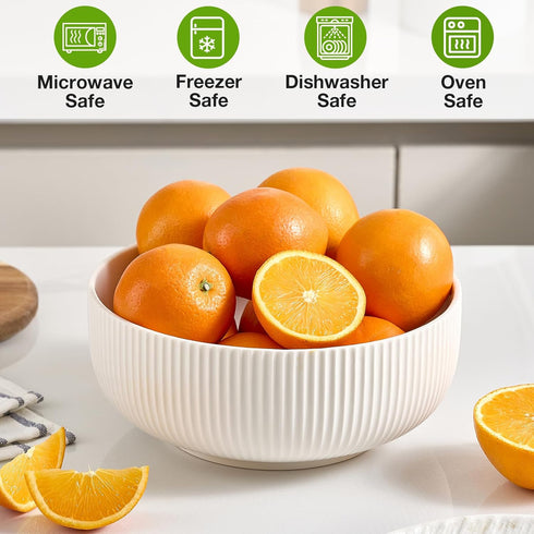 Mfacoy 2 Pack 8 inch Salad Bowl Set, 60 oz Large White Ceramic Bowls for Soup, Cereal, Ramen, Salad