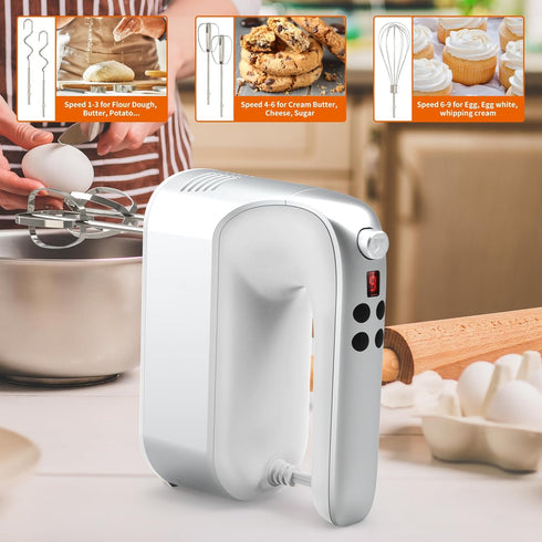 CBQ Electric Hand Mixer, 9 Speed 400W Handheld Mixer with Digital Display, Touch Button, Turbo, 5 Accessories