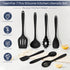 TeamFar Silicone Cooking Utensil Set of 7, Black Nonstick Tools Turner Spoon Spatula Ladle for Nonstick Cookware.