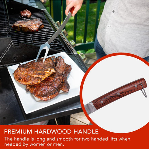 Grill Fork 24-inch Super Long - Premium Hardwood Handle, Large Stainless Steel Tines for BBQ and Grilling