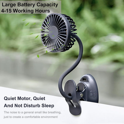 Clip on USB Mini Fan, Battery Operated Desk Fan with Emergency Power Bank, 3 Speeds, Black