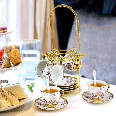 20 Set Set Set Set Purple/500ml) Pcs Porcelain Tea with Metal Holder, European Ceramic Tea for Adults, Adult Tea Gift