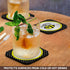 3dRose Cute Yellow Bumble Bee on Black and White Polka Dots, Soft Coasters, Set of 4