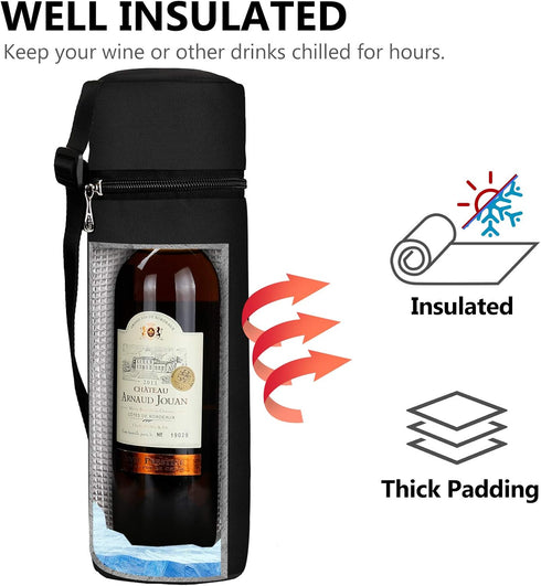 Aosbos Insulated Wine Bag, Water Bottle Carrier, Portable Wine Cooler Bag with Shoulder Strap for Travel