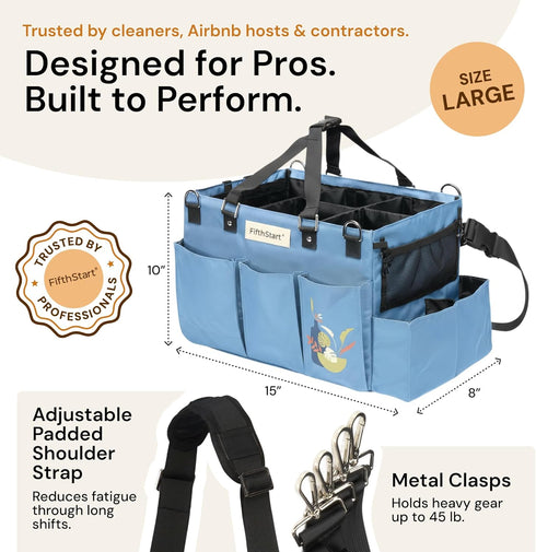 9 FifthStar Cleaning Caddy Bag for Professionals - Heavy-Duty Organizer with Shoulder Strap, Pockets, Mesh Base