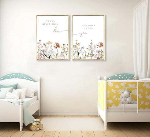 2 libitea Pcs Wildflower Nursery Wall Art Flower Botanical Sentence Poster Painting Picture Wall Decor Boho Girl