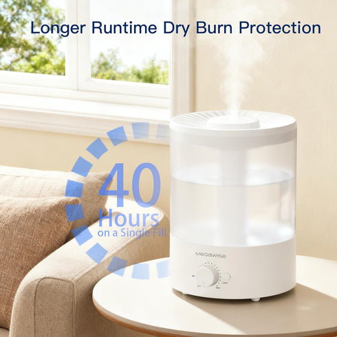 24dB Light,1 MegaWise Healthy Top-Refill Cool Mist Humidifiers for Bedroom, Ultrasonic Air Vaporizer with Water Filter