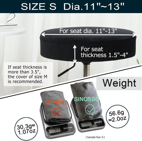 Dia.11-13" Black,1 Count) SINOSSO Bar Stool Cover, Super Soft Velvet Round Stretchy Washable Dustproof Slipcover