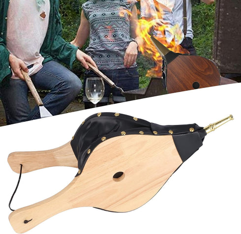 Wood Bellows Fire Fireplace Tools - Durable Solid Wood Blower for Outdoor Cooking and Barbecue