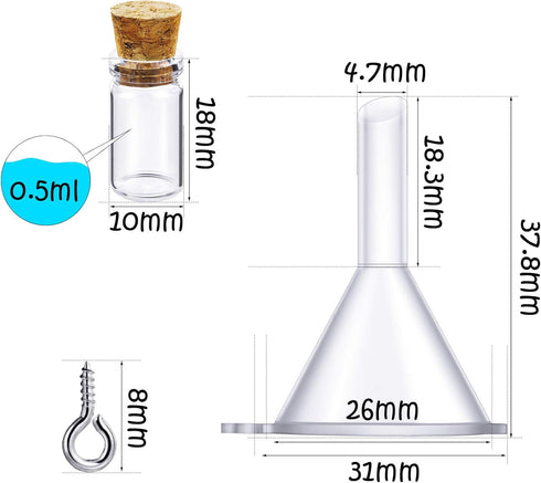 Yungyan 50 Pieces Small Mini Glass Bottles with Cork Stoppers Set, Tiny Cork Bottles with Eye Screws & Funnel for DIY