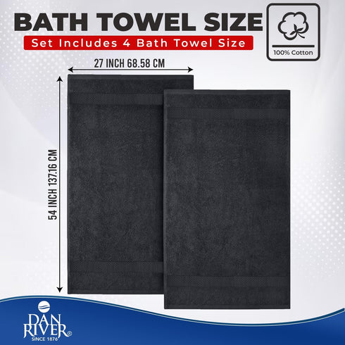 Set 4, 27 54 Inches, 100% DAN RIVER Bath Towels of x Cotton, Larger & Lighter Weight, Quicker to Dry, Super Soft