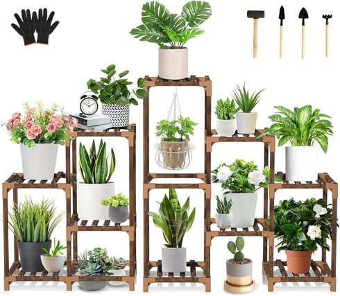 Uneedem Wood Plant Stand Indoor Outdoor Corner Plant Shelf Stand, 5 Tiered