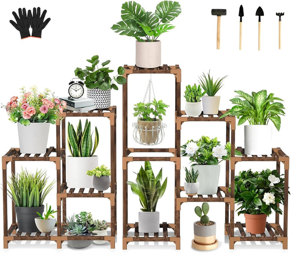 Uneedem Wood Plant Stand Indoor Outdoor Corner Plant Shelf Stand, 5 Tiered