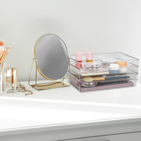 Clear Drawer Organizer Bins Set, 3pc Transparent Rectangle Trays for Bathroom Makeup Vanity and Office Desk Storage