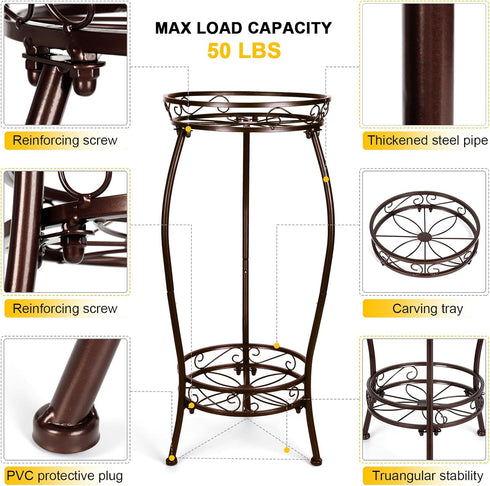 Gynyinly 2 Tier Rustproof Iron Plant Stand - Heavy Duty Outdoor Plant Stands For Patio, Balcony Or Garden Or Planter