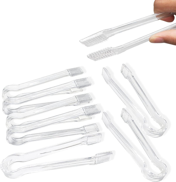 8 Pcs Clear Plastic Buffet Serving Tongs, Small 6.3 Inch Ice Tongs for Tea, Coffee, Party Catering, Appetizers, Salad,