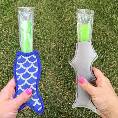 Mermaid and Shark Ice Pop Sleeves Popsicle Holder Bags Freezer Reusable Covers 10 Pc.