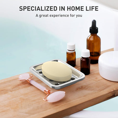 Countertops Stainless Steel Soap Dish, Large Double-Layer Draining Soap Holder, Metal Soap Dish for Bathroom, Shower
