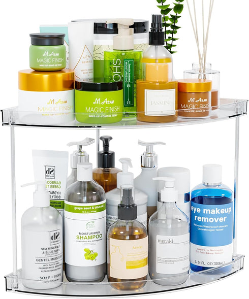 Yieach 2 Counter Counter Tier Corner Bathroom Organizer,Clear Bathroom Organizers and Storage,Acrylic Bathroom Shelf