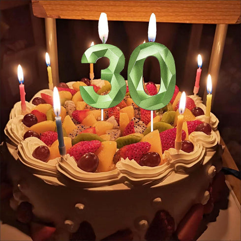 Green Happy Birthday Cake Candles - 3D Design Wedding Cake Number 5 Topper Decoration for Party