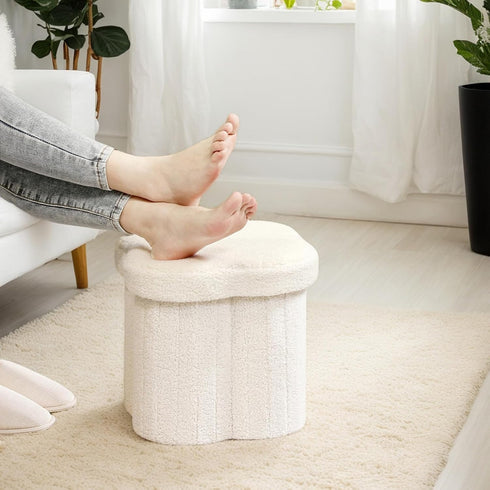 12.6" Small Ottoman with Storage, Flowers Shaped Foldable Foot Rest for Dorm Room, Living Room - Compact Organizer