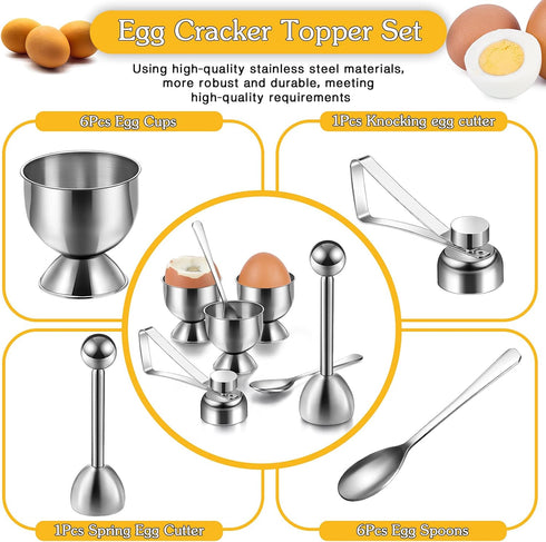 14 Set Pieces Egg Cup Egg Topper Boiled Egg Holder Stainless Steel Egg Opener Egg Spoon for Kitchen Tool