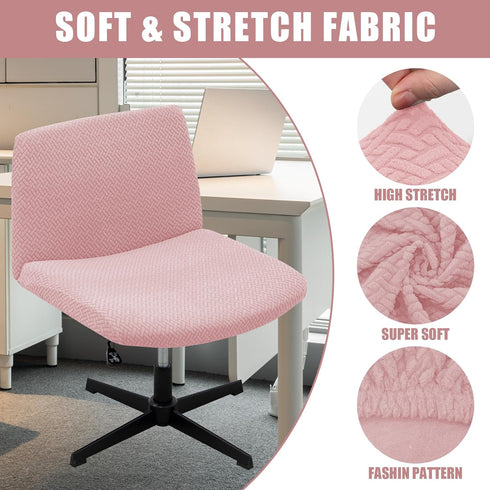 LiveGo Armless Chair Slipcover - Knitted Jacquard Cover for Modern Vanity Chair, Wide Seat Computer Task Chair (Pink)