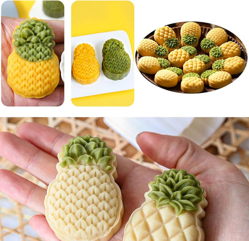 2 Set Pineapple Plastic Mooncake Mold, Hand Press Moon Cake Mould, Pineapple Cookie Cutter Bakeware Tools